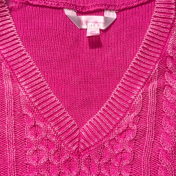 No Boundaries Vibrant Pink V-Neck Sweater - Picture 2 of 6
